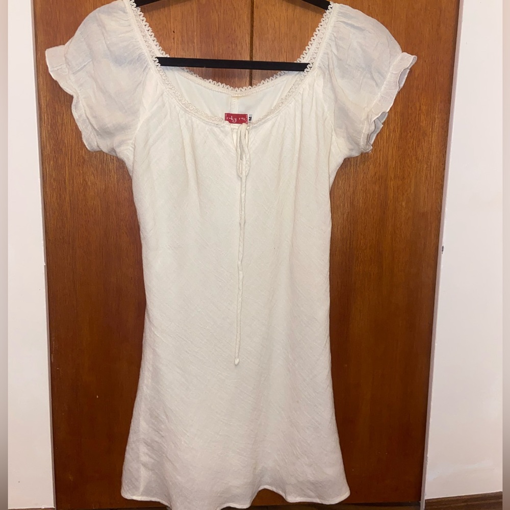 Vintage Ruby Rox Puff sleeve Tie Front Double Lined Mini dress